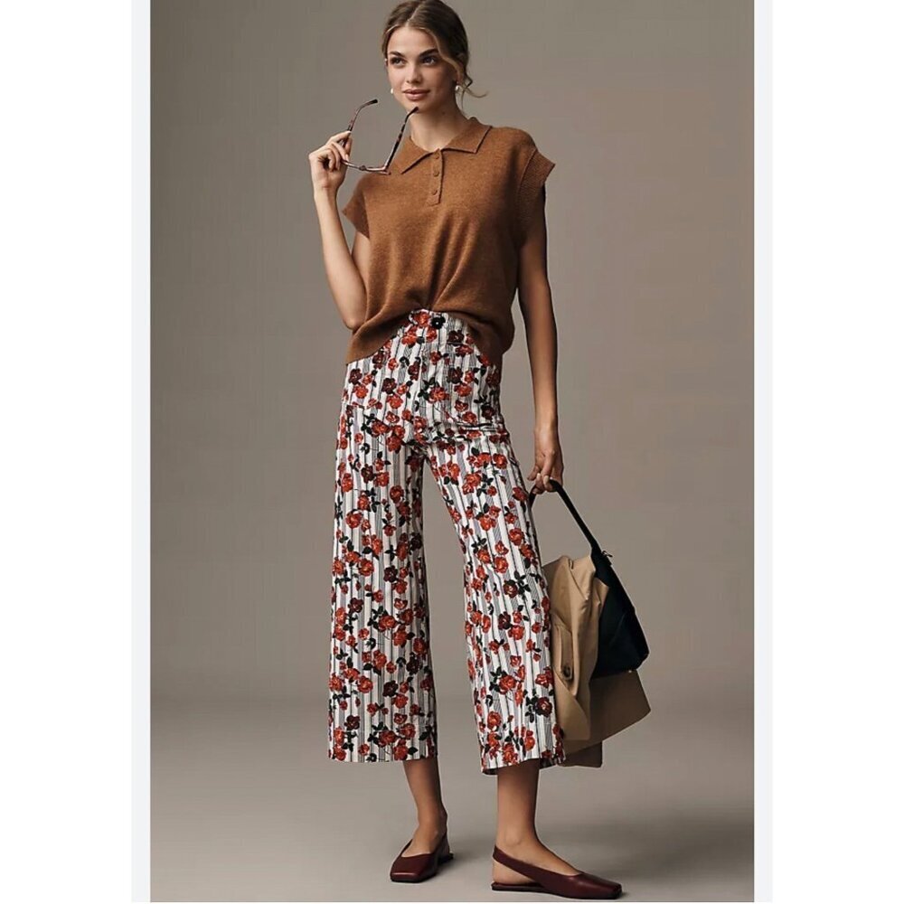Anthropologie Colette  Floral Rose Print Cropped Pants 33T - Picture 4 of 4